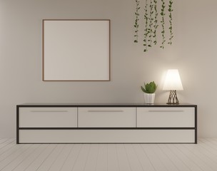 Empty frame mock up with a console and lamp. Frame template. 3D rendering.