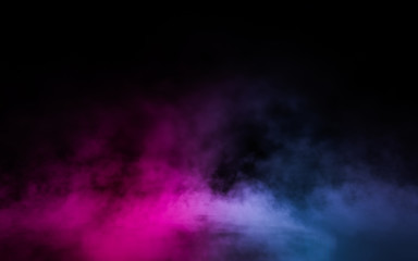 Empty scene  with glowing pink and blue smoke environment atmosphere on floor.  Fashion vibrant colors spectrum background. 3d rendering.