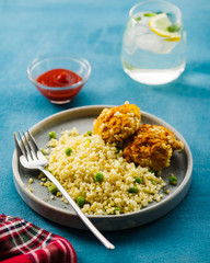 Carrot balls with bulgur and barley porridge. Vegetarian dish. Healthy food
