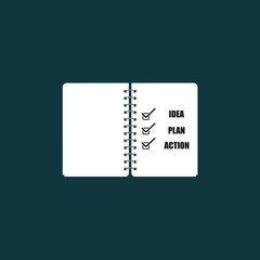 paper notebook icon vector silhouette, idea, plan, actionmbol EPS10