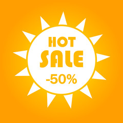 Hot summer sale banner with white sun shape.