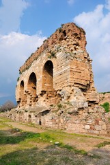 The ruins of Gymnasium in an Ancient Hellenic, Roman and Byzantine city of Tralleis (Tralles) near Aydin, Turkey