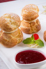 Baked french desserts suffed with cream