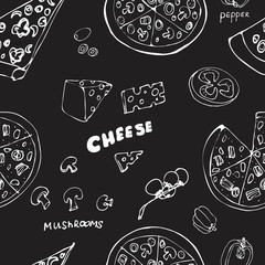 Seamless pattern with hand drawn pizza slices.