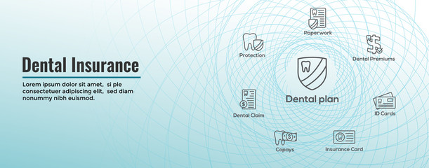 Dental Insurance Outline Icons with tooth image icon set - web header banner