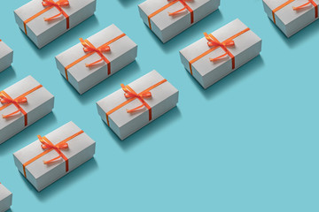 Gift boxes tied with red ribbons. Christmas concept.