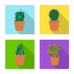 Vector illustration of cactus and pot sign. Set of cactus and cacti vector icon for stock.