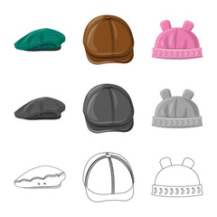 Isolated object of headgear and cap sign. Set of headgear and accessory stock vector illustration.
