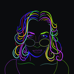 Woman with glasses. Portrait sketch. Vector illustration