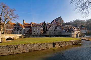 Blick auf die Altstadt von Schwäbisch Hall in Baden-Württemberg, Deutschland