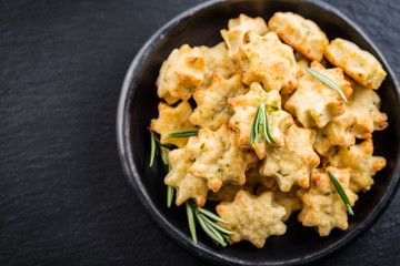 Delicious homemade cookies with parmesan cheese and rosemary