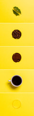 all stages of coffee on yellow background