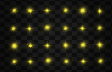 Obraz premium Glow isolated yellow light effect, lens flare, explosion, glitter, line, sun flash, spark and stars. Abstract special effect element design.