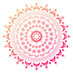 Round gradient summer mandala on white background. Abstract colorful flower