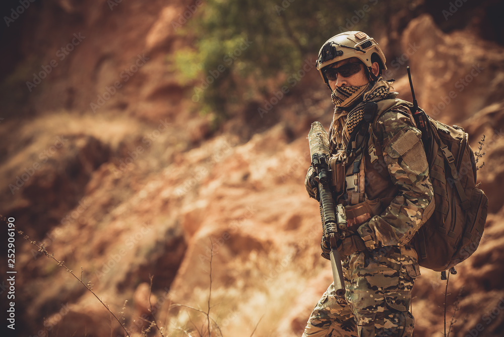 Wall mural soldiers of special forces on wars at the desert,thailand people,army soldier