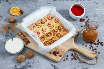 Homemade cinnabons cinnamon rolls with cream cheese glaze