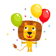 Vector set of cartoon funny lion isolated on white background.
