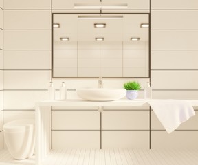 Bathroom interior with mirror and white sink. 3D rendering.