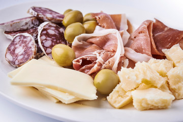 cold meat and cheese on a plate