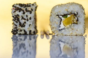 Sushi rolls close up.