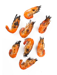 Grilled shrimp isolated on white background
