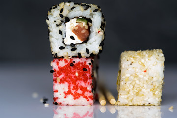 Sushi rolls close up.