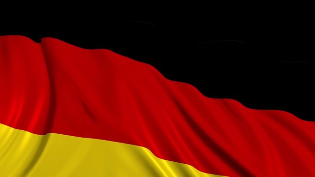 German flag in slow motion. The flag develops smoothly in the wind. Wind waves spread over the flag. This version of the flag in smooth motion is suitable for almost any video