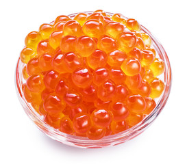Red caviar in the bowl.  Clipping path.