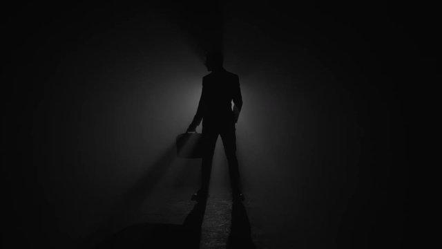 Silhouette of man in suit with briefcase