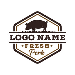 Fresh pork vintage logo design template
