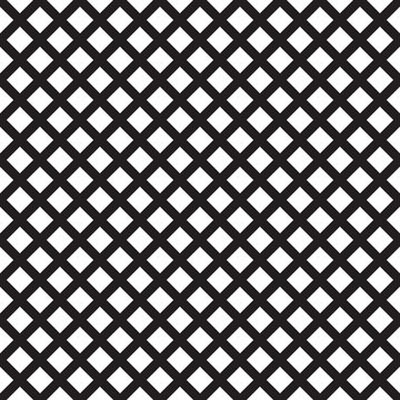 Crosshatch vector seamless pattern. Crossed graphic pattern. Seamless black and white background texture of crosshatched bold lines. Diagonal trellis pattern. Simple fabric print.