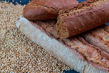 fresh delicious Greek baguette and wheat