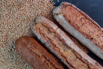 fresh delicious Greek baguette and wheat