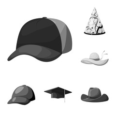 Vector illustration of hat and helmet symbol. Collection of hat and profession vector icon for stock.