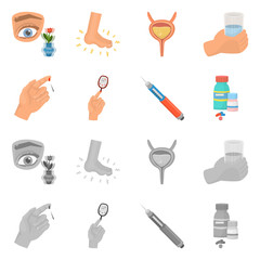 Vector illustration of diet and treatment  icon. Set of diet and medicine vector icon for stock.