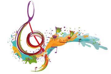 Fototapeten Abstract musical design with a treble clef and colorful splashes and waves. Hand drawn vector illustration. © Anna Laifalight