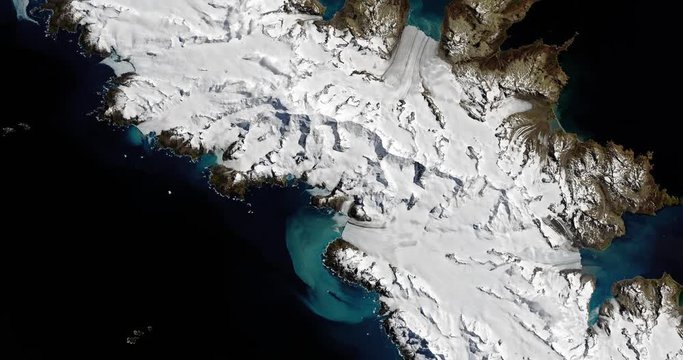 Very high-altitude overflight aerial of South Georgia, South Sandwich Islands, south Atlantic. Clip loops and is reversible. Elements of this image furnished by NASA