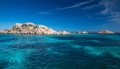 Scenic Sardinia island landscape. Italy sea ​​coast with azure clear water. Nature background