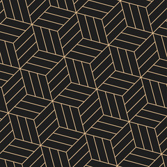 vector 3d gold geometric square black background seamless pattern