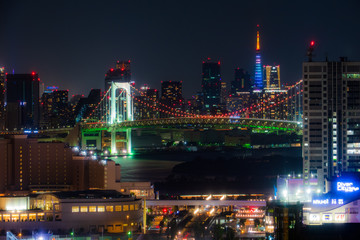 都会の夜景(東京,東京タワー,レインボーブリッジ)