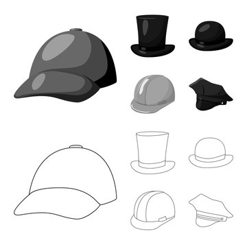 Vector illustration of clothing and cap symbol. Set of clothing and beret stock symbol for web.