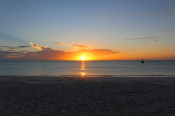 Sunset in the Blue Lagoon Beach in Nacula Island, Yasawa, Fiji