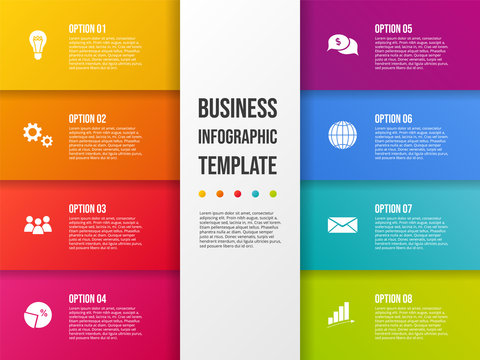 Colorful infograph with business symbols. Vector