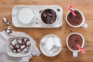 Hot Chocolate with candy canes and marshmallows