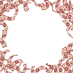 Russian ruble notes falling. Floating RUB bills on