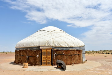 Beautiful yurt tent housing in the Uzbekistan desert.