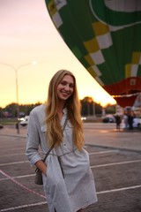 Nice girl at sunset.Girl and balloon