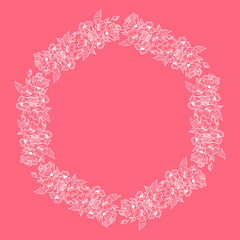 Spring vector floral frame wreath scandinavian tropical isolated illustration with place for text. White design flower elements on red background for print, greeting card