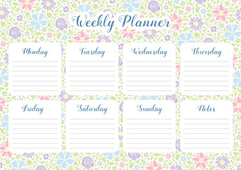 Weekly organizer - planner with floral background. Vector