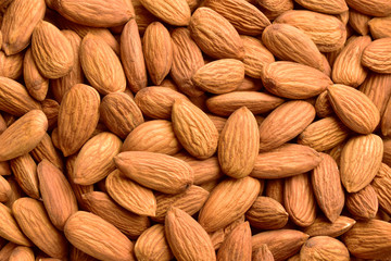 Almonds top view for background, texture